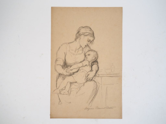 Vente aux enchères Virginie DEMONT-BRETON.  "Maternité".  Crayon sur papier. Signé en bas