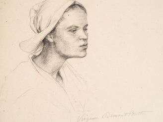 Vente aux enchères Virginie DEMONT-BRETON.  "La Bretonne de Douarnenez".  Crayon sur papi