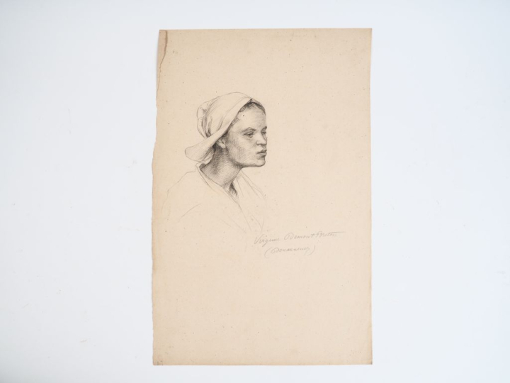 Virginie DEMONT-BRETON.  "La Bretonne de Douarnenez".  Crayon sur papi