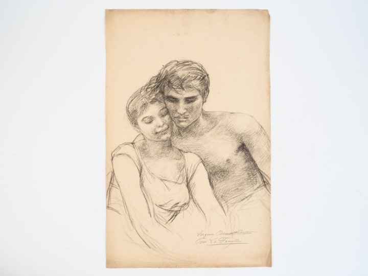 Virginie DEMONT-BRETON.  "Etude, pour la famille, couple"  Crayon sur 