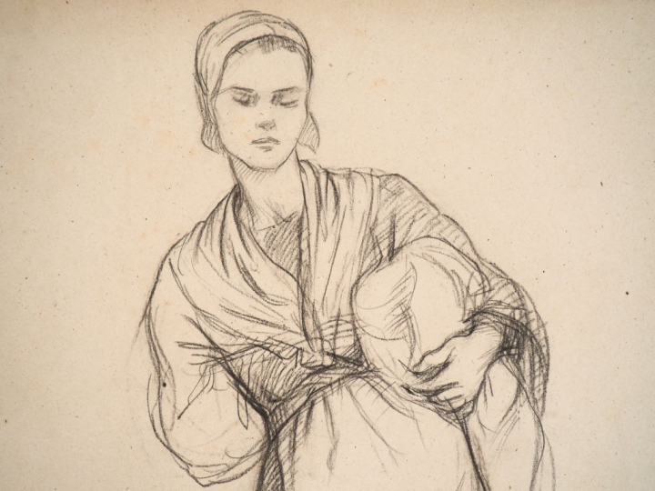 Virginie DEMONT-BRETON.  "Femme de pêcheur", 1880 Crayon sur papier. T