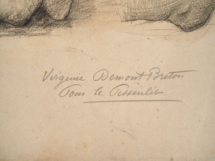 Virginie DEMONT-BRETON.  "Le bébé Pissenlit".  Crayon sur papier. Titr