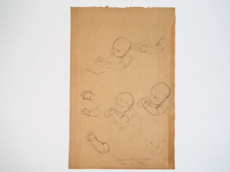 Vente aux enchères Virginie DEMONT-BRETON.  "Etude de bébés pour Le Foyer"  Crayon sur pa