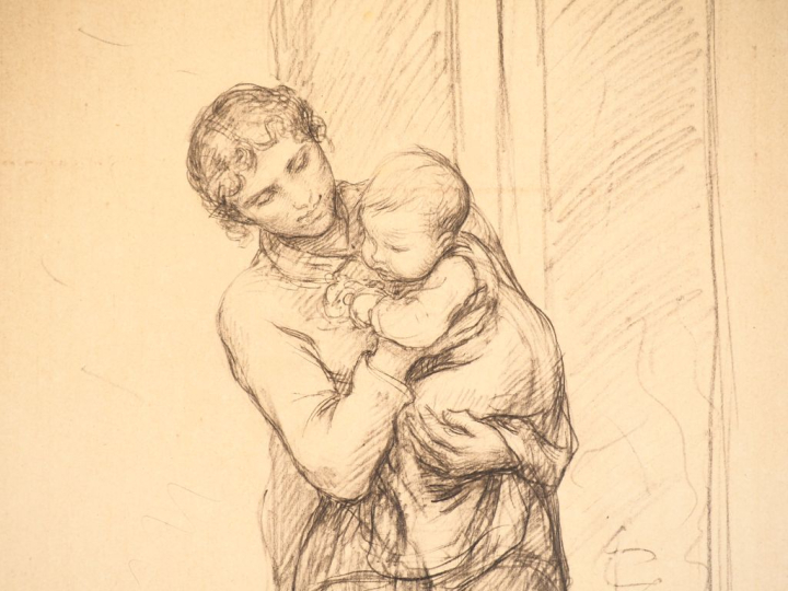 Virginie DEMONT-BRETON.  "Maternité, étude pour Le Foyer".  Crayon sur