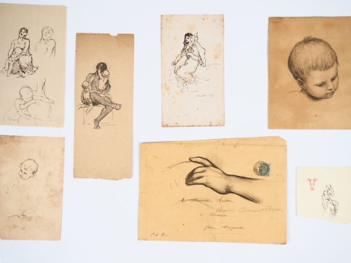 Virginie DEMONT-BRETON.  "Etudes d'enfants et maternité" Sept crayons 