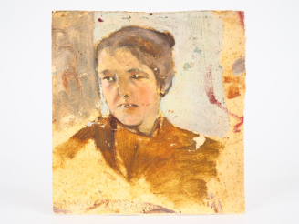 Vente aux enchères Mario CAVAGLIERI.  "jeune paysanne à Carnia" Huile sur carton, circa 1