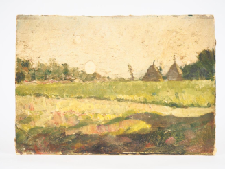 Vente aux enchères Mario CAVAGLIERI.  "les meules" Huile sur carton, circa 1904 17,5 x 25