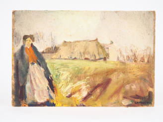 Vente aux enchères Mario CAVAGLIERI.  "Contadina" Huile sur carton, signée en bas à droit