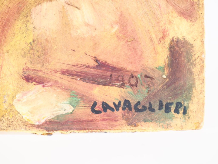 Mario CAVAGLIERI.  "Contadina" Huile sur carton, signée en bas à droit