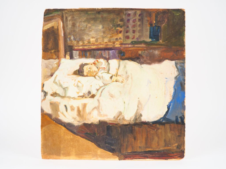 Mario CAVAGLIERI.  "bambina" Huile sur carton, circa 1908 Dim. 46 x 44