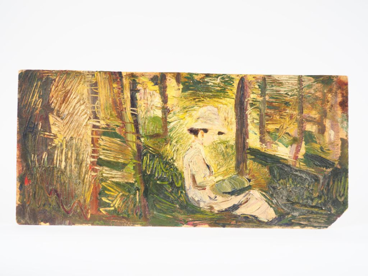 Mario CAVAGLIERI.  "Jeune femme assise sous les arbres, Térésina". Hui