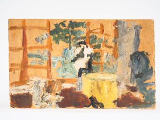 Vente aux enchères Mario CAVAGLIERI.  "Térésina assise à l'entrée de la terrasse"  Huile 