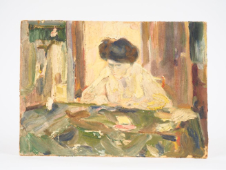 Vente aux enchères Mario CAVAGLIERI.  "Jeune fille studieuse" Huile sur carton Circa 1911