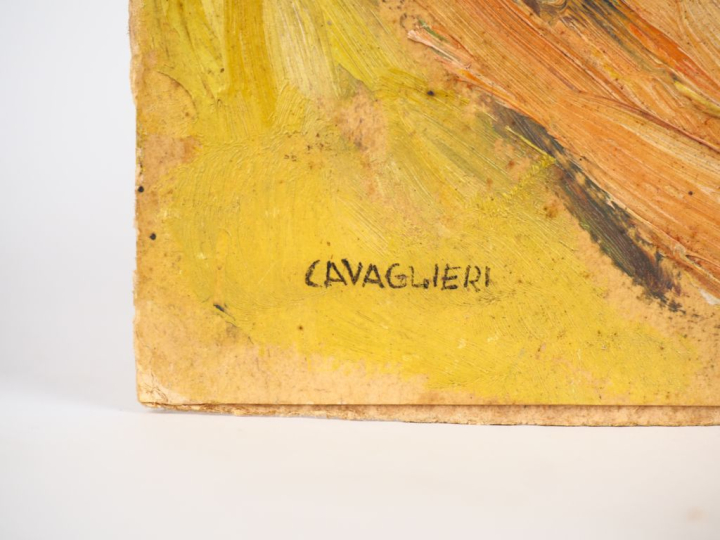 Mario CAVAGLIERI.  "Ferme dans la montagne" Huile sur carton, signée e
