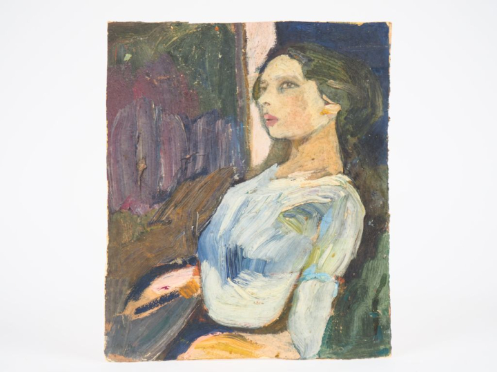 Mario CAVAGLIERI.  "Giulietta", buste de trois quart" Huile sur carton