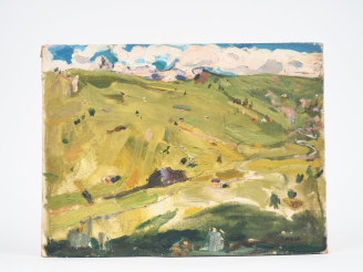 Vente aux enchères Mario CAVAGLIERI.  "les alpages" Huile sur toile, signée en bas à droi