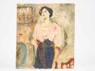 Vente aux enchères Mario CAVAGLIERI.  "Giulietta à la blouse rose" Huile sur carton Circa