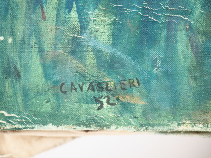 Mario CAVAGLIERI.  "couple à Peyloubère plage".  Huile sur toile, sign