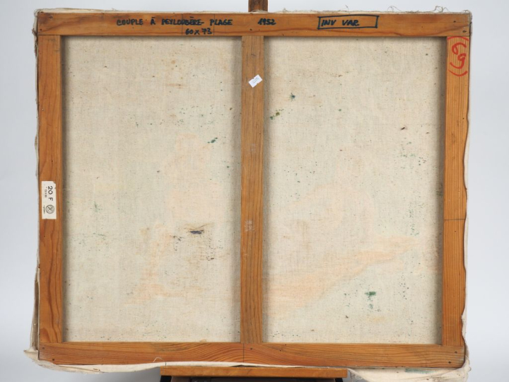Mario CAVAGLIERI.  "couple à Peyloubère plage".  Huile sur toile, sign