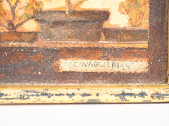 Mario CAVAGLIERI.  "lae nuevo piante"  Huile sur carton, signée en bas