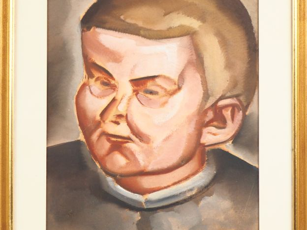 Lucien ANDRIEU. "portrait de jeune homme". Aquarelle gouachée, signée 