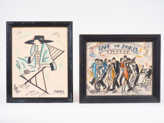 Vente aux enchères AMEN.  "la garçonne à St tropez"  Dessin, signé en bas à droite.  Dim.