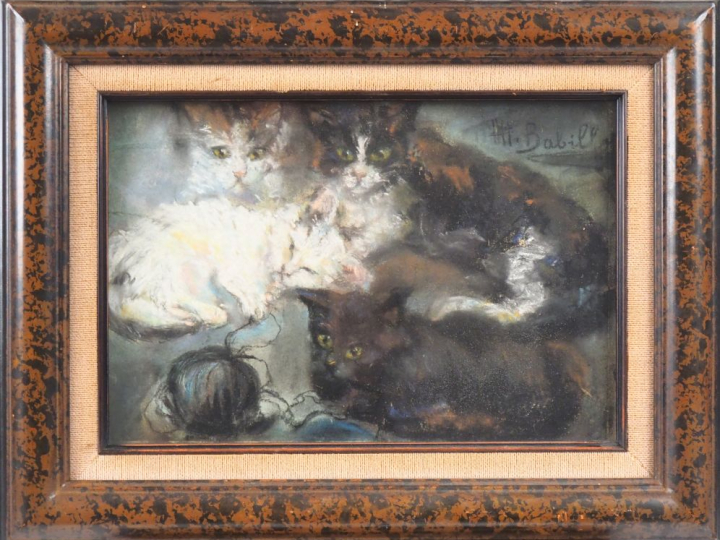 BABILLOT.  "les chats" Pastel, signé en haut à droite. Dim. 22,5 x 33,
