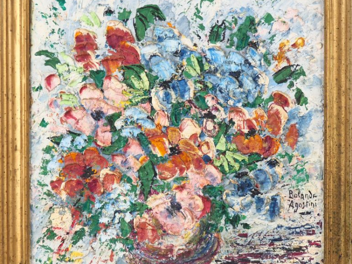 BALANDE AGOSTINI. 'bouquet de fleurs" Huile sur isorel, signée en bas 