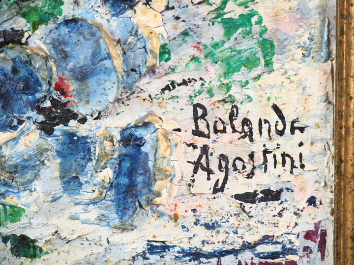 BALANDE AGOSTINI. 'bouquet de fleurs" Huile sur isorel, signée en bas 