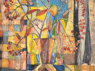 Vente aux enchères L. BERGES.  "nature morte" Huile sur isorel, signée en bas à droite. D