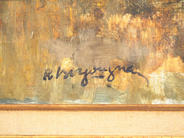 Raoul BERGOUGNAN.  "Vue de Toulouse". Huile sur toile, signée en bas à