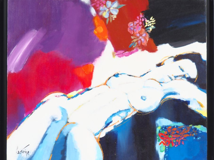 Bernard CADENE.  "Sieste en Provence". Huile sur toile, signée en bas 