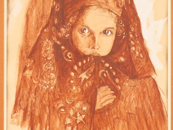 P. CARRERE.  "jeune mauresque".  Aquarell gouachée, signée en bas à dr