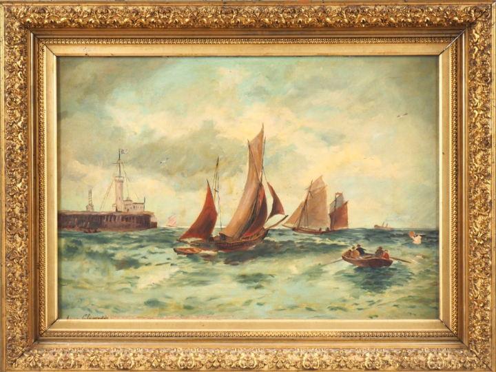 Anna CHAVARDES. "marine" Huile sur toile, signée en bas à gauche. Dim.