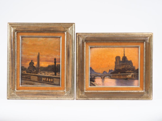 Vente aux enchères A. DUBUISSON.  "Paris, place de la Concorde"."Paris, le chevet de notr
