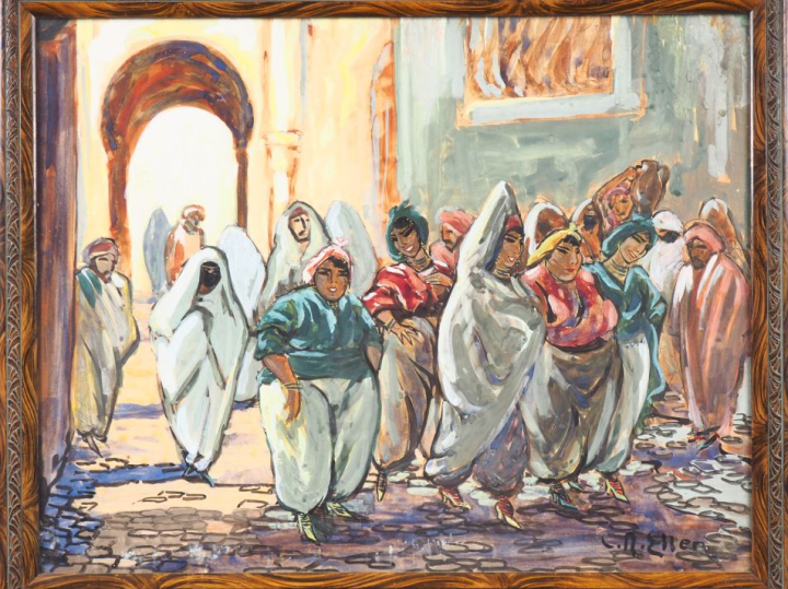 R. ELLER.  "Femmes d'Afrique du Nord'.  Gouache, signée en bas à droit