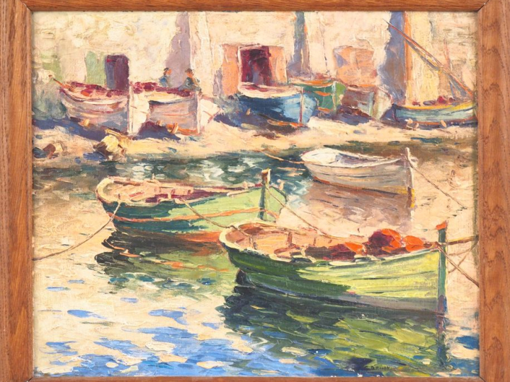 GERMAK.  "un coin du port de st Tropez"  Huile sur toile, signée en ba