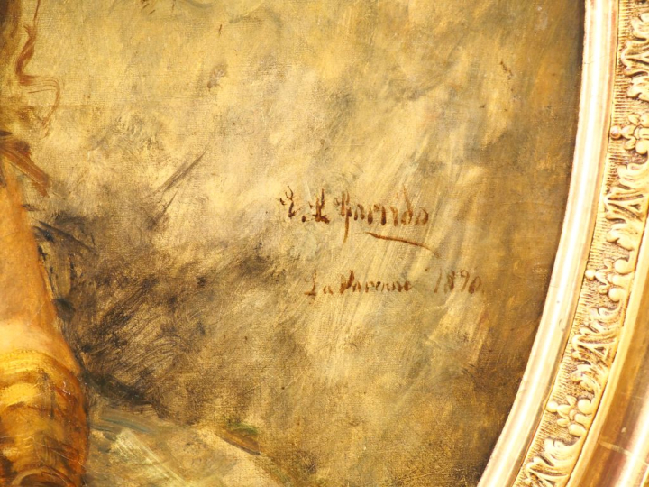 GARRIDO. "Elégante au billet" Huile sur toile, signée en bas à droite.
