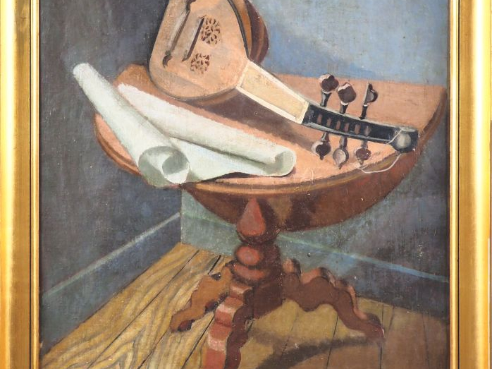 ISSAIEV.  "nature morte à luth" Huile sur toile, signée en bas à droit