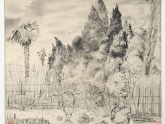 Vente aux enchères René IZAURE. "les conquérants" Dessin au crayon, signé en bas à droite
