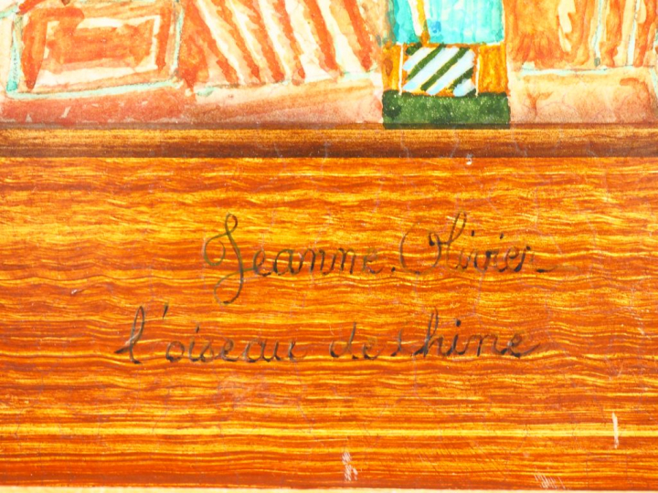 Jeanne OLIVIER,  "Oiseau de Chine"  Huile sur panneau, signée en bas a