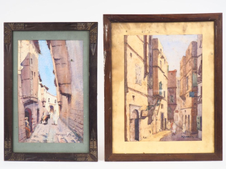 Vente aux enchères MONORY.  "Vue de la Kasba". Aquarelles, signées en bas à droite  Dim. 