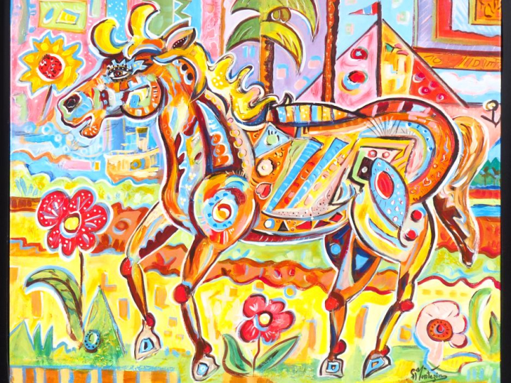 MONTEZIN.  "le petit cheval dominicain". Huile sur toile, signée en ba
