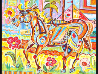 Vente aux enchères MONTEZIN.  "le petit cheval dominicain". Huile sur toile, signée en ba