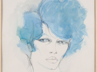 Vente aux enchères Marcel Charles QAICLER.  "jeune femme aux cheveux bleus" Aquarelle, si