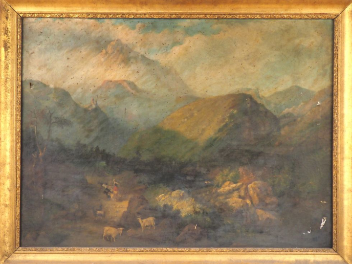 Ecole italienne XIXème. "paysages de montagne".  Paire d'huiles sur to
