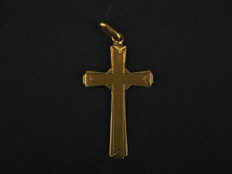 Vente aux enchères Pendentif de style Art déco en forme de croix en or jaune 750, agrémen