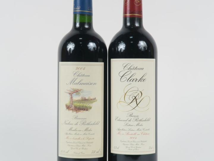 2 BOUTEILLES de 2004 : 1 CHÂTEAU CLARKE LISTRAC MEDOC - 1 CHÂTEAU MALM