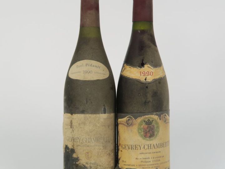 2 BOUTEILLES GEVREY CHAMBERTIN 1990 : 1 PHILIPPE LIVERA BS - 1 PAUL PI