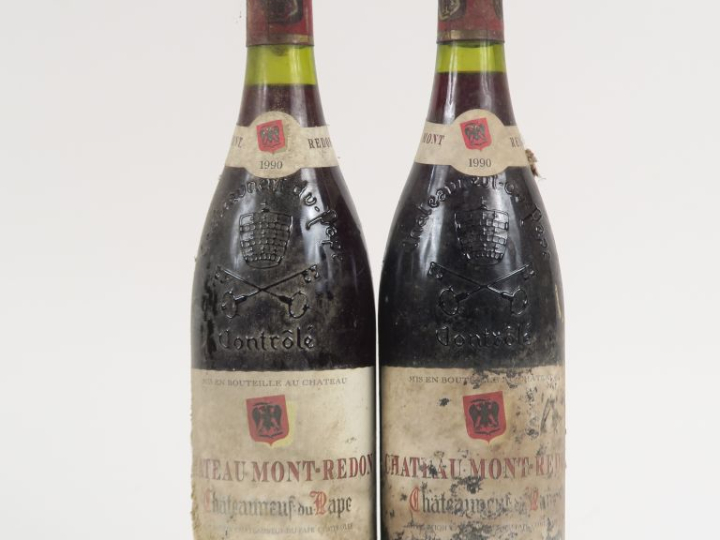 2 BOUTEILLES CHÂTEAUNEUF DU PAPE CHÂTEAU MONT REDON - 1990 - BS/EA